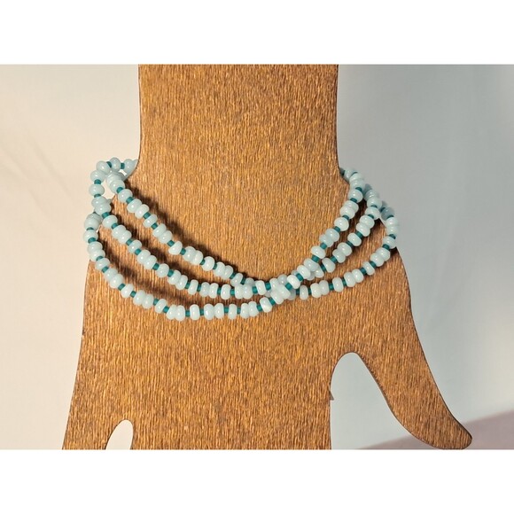 Peyote Bird 3 Strand Blue Peruvian Opal Rondelle Gemstones 7.5" Bracelet NWT - Picture 1 of 9